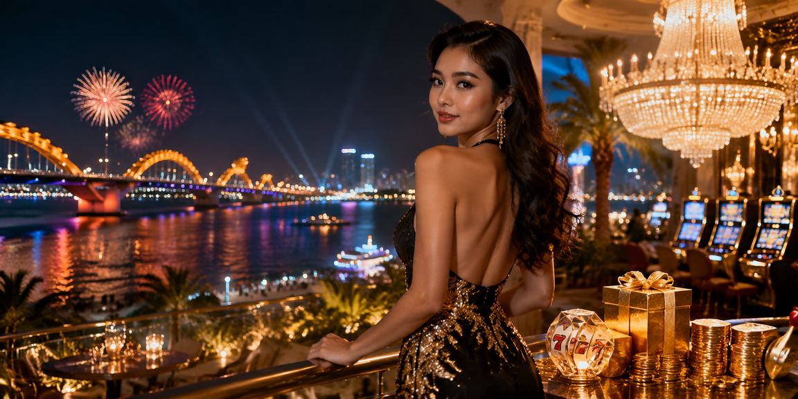 Người chơi slot game trên điện thoại tại bãi biển Đà Nẵng buổi chiều tối