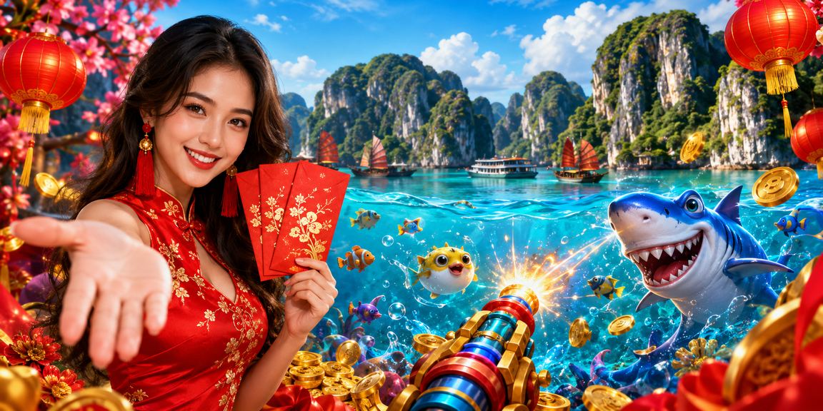 Người chơi Bắn Cá tại vịnh Hạ Long trong không khí lễ hội đèn lồng đặc trưng Việt Nam