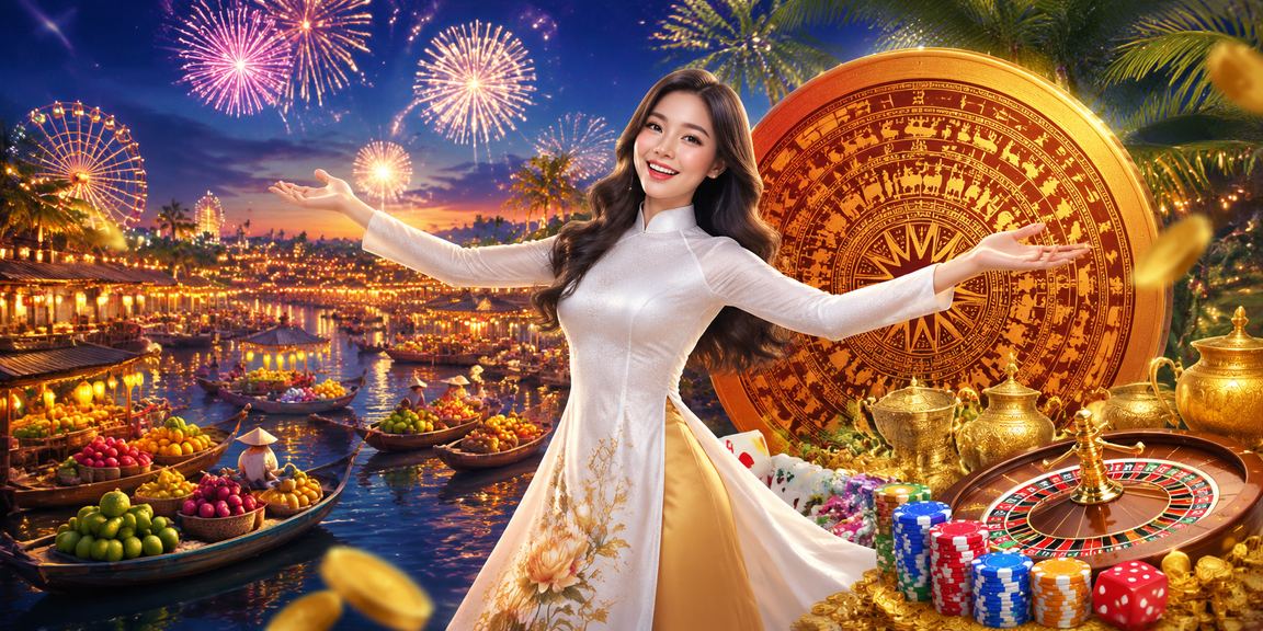 Không khí lễ hội sôi động tại vùng Mekong với người dùng tham gia trò chơi casino trực tuyến trên điện thoại